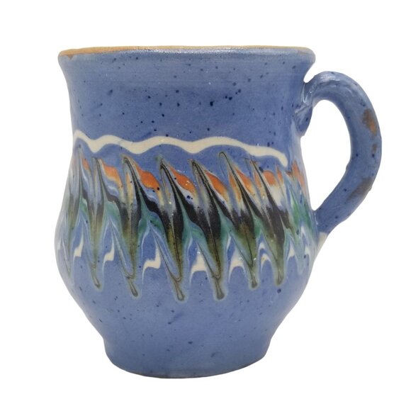 Unmarked Other - Vintage Stoneware Pottery Mug SIGNED Native American SIGNED Blue Drip Glaze